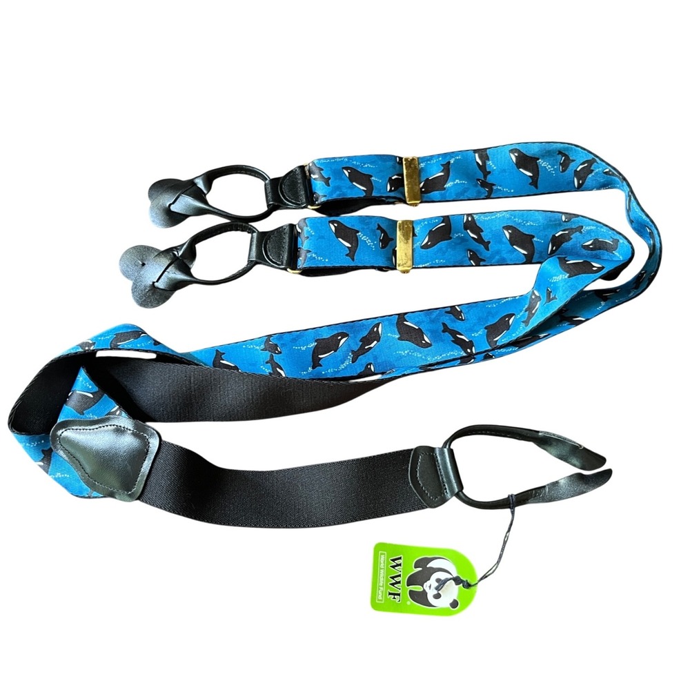 NWT World Wildlife Fund Blue/Black Suspenders Y-Back ORCA KILLER WHALE Manhattan
